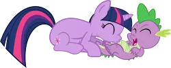 Size: 3533x1418 | Tagged: safe, artist:porygon2z, derpibooru import, spike, twilight sparkle, dragon, pony, unicorn, baby, baby dragon, cute, cutie mark, duo, eyes closed, female, horn, kissing, laughing, male, mama twilight, mare, raspberry, simple background, spikabetes, spikelove, tickling, transparent background, tummy buzz, unicorn twilight, vector