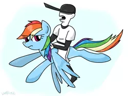 Size: 1280x960 | Tagged: artist:wafflemilu, crossover, derpibooru import, human, off, rainbow dash, riding, safe, the batter