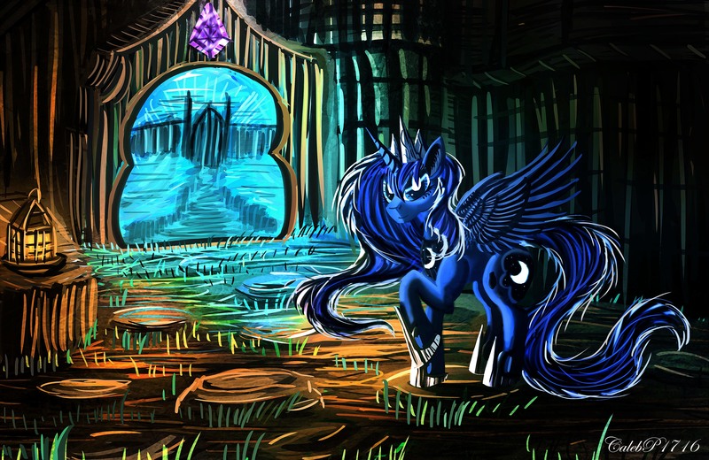 Size: 5000x3250 | Tagged: artist:calebp1716, derpibooru import, lantern, princess luna, raised hoof, safe, solo, spread wings