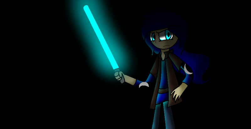 Size: 919x475 | Tagged: artist:littleangel190, derpibooru import, human, humanized, jedi, lightsaber, princess luna, safe, solo, star wars