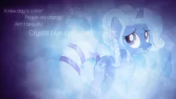 Size: 1920x1080 | Tagged: safe, artist:tzolkine, derpibooru import, trixie, alternate hairstyle, crystal blue persuasion, crystallized, lyrics, smiling, song reference, tail wrap, tommy james & the shondells, vector, wallpaper