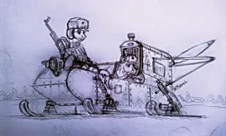 Size: 2892x1730 | Tagged: artist needed, safe, derpibooru import, russian, snow, snowmobile, soviet, weapon