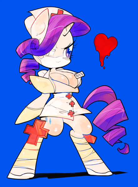 Size: 508x689 | Tagged: anthro, arm hooves, artist:29axa, breasts, busty rarity, cleavage, derpibooru import, female, nurse, rarity, simple background, skullgirls, solo, suggestive