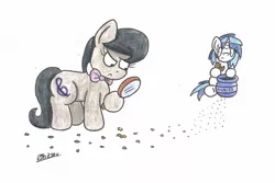 Size: 1721x1152 | Tagged: safe, artist:bobthedalek, derpibooru import, octavia melody, vinyl scratch, earth pony, pony, unicorn, cookie, cookie jar, crumbs, duo, magnifying glass, trail