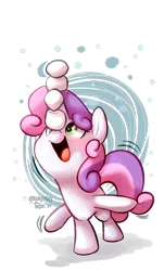Size: 574x949 | Tagged: artist:thedoggygal, balancing, cute, diasweetes, eyes on the prize, happy, marshmallow, ponies balancing stuff on their nose, safe, smiling, solo, sweetie belle, sweetie belle using marshmallows