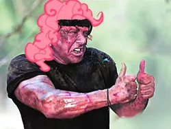 Size: 454x341 | Tagged: artist:goneking, derpibooru import, human, irl, irl human, magic hero pony, photo, photoshop, pinkie pie, rambo, safe, sylvester stallone