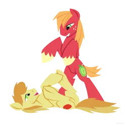 Size: 1280x1280 | Tagged: safe, artist:hoverrover, derpibooru import, big macintosh, braeburn, earth pony, pony, colored hooves, cutie mark, hooves, legs in air, lineless, lying down, male, on back, open mouth, simple background, smiling, stallion, teeth, transparent background