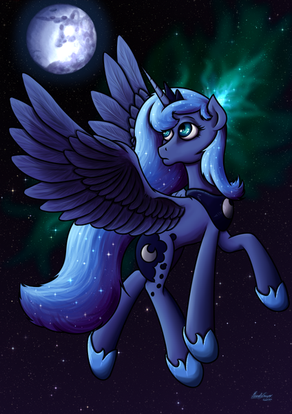 Size: 3682x5208 | Tagged: artist:brainedbysaucepans, derpibooru import, princess luna, s1 luna, safe, solo