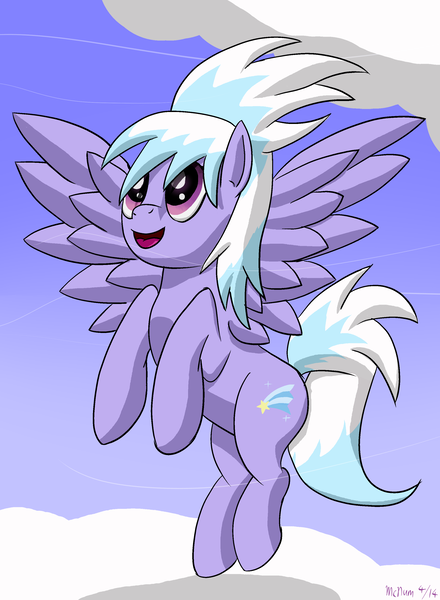 Size: 2323x3166 | Tagged: artist:mcnum, cloud, cloudchaser, cloudy, derpibooru import, flying, safe, smiling, solo, spread wings