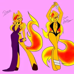 Size: 1280x1280 | Tagged: suggestive, artist:burningsnowflakeproductions, derpibooru import, oc, oc:red fire, unofficial characters only, anthro, earth pony, unguligrade anthro, armpits, belly button, bikini, breasts, clothes, dress, ear piercing, earring, female, jewelry, piercing, sexy, sling bikini, solo, solo female, swimsuit