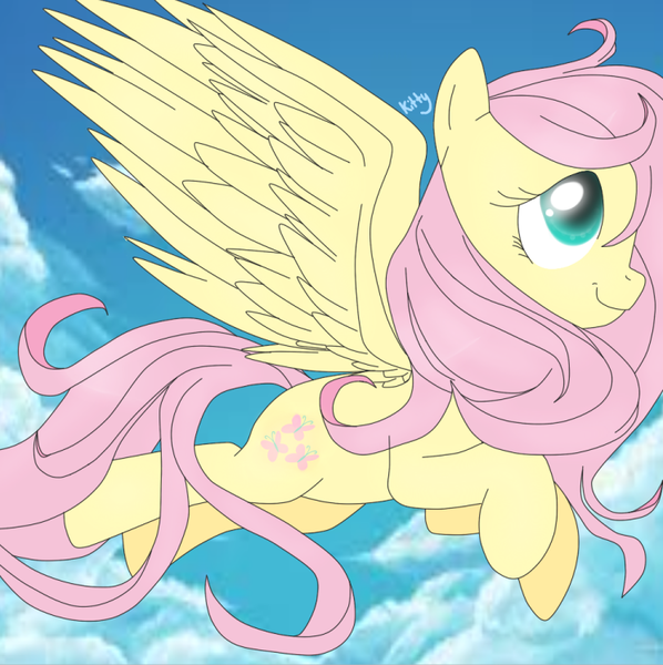 Size: 746x748 | Tagged: safe, artist:kittykat852, derpibooru import, fluttershy, flying, solo