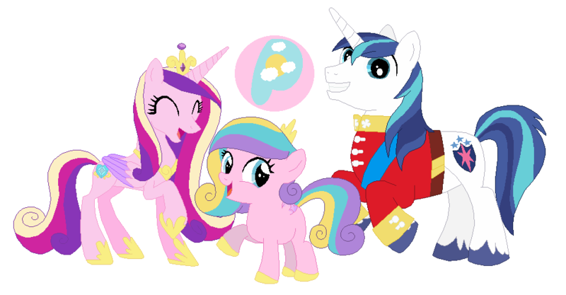 Size: 974x508 | Tagged: safe, artist:unoriginai, derpibooru import, princess cadance, princess skyla, shining armor, alicorn, pegasus, pony, unicorn, clothes, crown, cute, female, horseshoes, male, necklace, offspring, parent:princess cadance, parent:shining armor, parents:shiningcadance, pixel art, shiningcadance, shipping, simple background, straight, suit, what if, white background