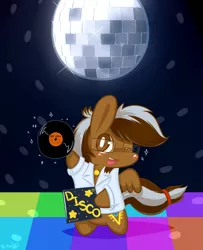 Size: 1024x1261 | Tagged: safe, artist:dsp2003, derpibooru import, oc, oc:yoshi ringo, unofficial characters only, pegasus, pony, bee gees, chibi, colt, dance floor, disco, disco ball, male, solo, style emulation