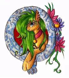 Size: 841x949 | Tagged: safe, artist:szopwmeloniku, derpibooru import, oc, unofficial characters only, earth pony, pony, flower, solo, wreath