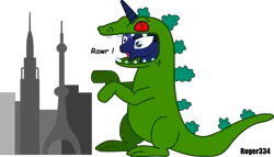 Size: 1833x1052 | Tagged: artist:roger334, attack, city, crossover, derpibooru import, dialogue, japan, parody, princess luna, reptar, rugrats, safe, simple background, solo, tokyo, transparent background, vector