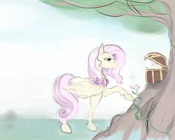 Size: 1500x1200 | Tagged: safe, artist:zakkurro, derpibooru import, fluttershy, element of kindness, solo, treasure chest