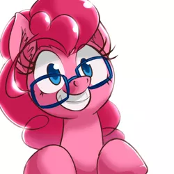 Size: 1280x1280 | Tagged: adorkable, artist:luciferamon, bust, colored pupils, cute, derpibooru import, diapinkes, dork, ear fluff, glasses, grin, looking at you, pinkie pie, portrait, safe, simple background, smiling, solo, toothy grin, white background