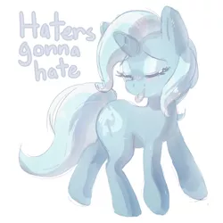 Size: 800x800 | Tagged: safe, artist:mewball, derpibooru import, trixie, pony, unicorn, female, haters gonna hate, mare, meme, simple background, solo, tongue out