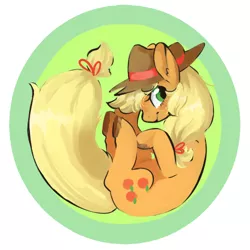 Size: 500x500 | Tagged: safe, artist:techtechno, derpibooru import, applejack, earth pony, pony, :t, blushing, cute, ear fluff, female, fetal position, hat, hooves, jackabetes, looking at you, mare, on back, simple background, smiling, solo, tail, unshorn fetlocks, white background