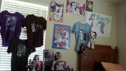 Size: 4128x2322 | Tagged: safe, derpibooru import, rarity, equestria girls, aurora, brushable, build-a-bear, clothes, collection, doll, funko, funrise, irl, lunchbox, merchandise, much rarity, photo, plushie, poster, t-shirts, toy, vinyl figure