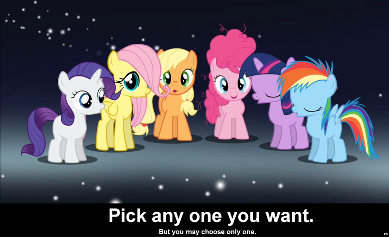 Size: 1600x973 | Tagged: safe, derpibooru import, screencap, applejack, fluttershy, pinkie pie, rainbow dash, rarity, twilight sparkle, earth pony, pegasus, pony, unicorn, bronybait, caption, cs captions, cute, filly, foal, hatless, missing accessory