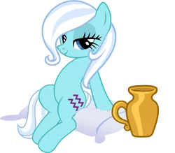 Size: 5000x4375 | Tagged: safe, artist:aborrozakale, derpibooru import, oc, oc:aquarius, unofficial characters only, earth pony, pony, absurd resolution, aquarius, bedroom eyes, female, jar, jug, looking at you, mare, pillow, ponyscopes, simple background, sitting, smiling, solo, transparent background, vector, zodiac