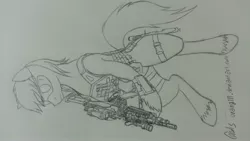 Size: 3264x1836 | Tagged: safe, derpibooru import, oc, unofficial characters only, pony, an/peq-15, bipedal, body armor, elcan, goggles, m249, sketch, traditional art, unshorn fetlocks