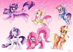 Size: 900x636 | Tagged: safe, artist:glitterclamopera, derpibooru import, applejack, fluttershy, pinkie pie, rainbow dash, rarity, twilight sparkle, twilight sparkle (alicorn), alicorn, pony, female, mane six, mare