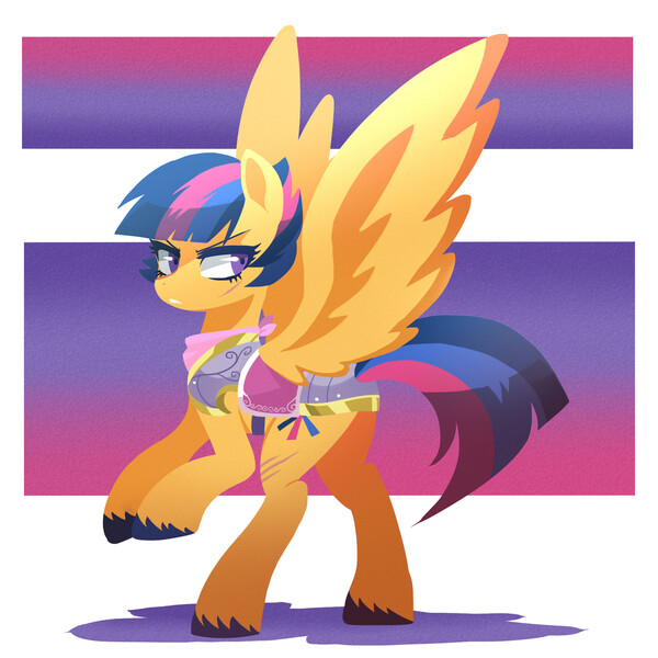 Size: 2000x2000 | Tagged: safe, artist:kianamai, derpibooru import, edit, oc, oc:starburst, unofficial characters only, pegasus, pony, kilalaverse, lineless, next generation, offspring, parent:flash sentry, parent:twilight sparkle, parents:flashlight, ribbon, scar, solo, spread wings, unshorn fetlocks