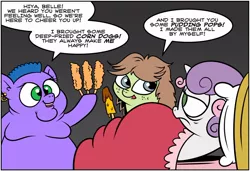 Size: 1024x699 | Tagged: artist:catfood-mcfly, corndog, derpibooru import, food, fury belle, oc, oc:checked privilege, oc:fat shamed, pudding pop, safe, sick bed, sweetie belle, tumblr