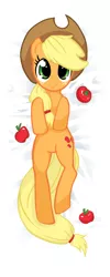 Size: 472x1181 | Tagged: safe, artist:fluffyducky-plushie, derpibooru import, applejack, earth pony, pony, apple, body pillow, body pillow design, cute, female, jackabetes, mare, obligatory apple, on back, solo