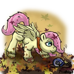 Size: 300x300 | Tagged: safe, artist:teagigs, derpibooru import, fluttershy, snail, clothes, looking at something, looking down, scarf, solo, unshorn fetlocks