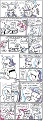 Size: 600x1689 | Tagged: safe, artist:foudubulbe, derpibooru import, maud pie, pinkie pie, trixie, pony, comic:damp rocks, annoyed, bandaid, biting, blushing, comic, crying, cute, ear bite, embarrassed, eyes closed, female, first aid, floppy ears, gritted teeth, heart, horses doing horse things, hug, kissing, lesbian, mauxie, nom, open mouth, prone, shipping, smiling, tsundere, wide eyes