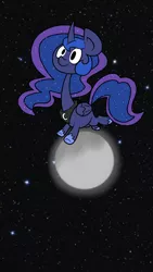 Size: 720x1280 | Tagged: artist:christomwow, curved horn, derpibooru import, long neck, moon, princess luna, princess luneck, safe, solo, space