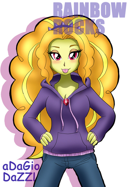 Adagio Dazzle Artist Orca Clothes Derpibooru Import Equestria Girls Female Gem Hoodie P Pixiv Rainbow Rocks Safe Siren Gem Solo Tongue Out Twibooru