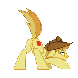 Size: 500x500 | Tagged: animated, artist:hoverrover, bedroom eyes, braeburn, derpibooru import, dock, face down ass up, featureless crotch, floppy ears, looking at you, looking back, male, plot, presenting, raised tail, simple background, smiling, solo, solo male, suggestive, tail wag, transparent background
