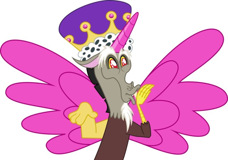 Size: 1212x850 | Tagged: artist:cheezedoodle96, blowing a kiss, crown, derpibooru import, discord, discorn, draconequus, princess discord, safe, simple background, solo, svg, .svg available, transparent background, vector