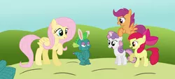 Size: 1280x576 | Tagged: apple bloom, artist needed, cutie mark crusaders, derpibooru import, fluttershy, gimp suit, safe, scootaloo, source needed, spike, sweetie belle