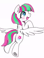 Size: 480x640 | Tagged: safe, artist:azurepicker, derpibooru import, blossomforth, pegasus, pony, adoraforth, cute, simple background, solo, spread wings, white background, wings