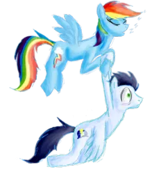 Size: 700x800 | Tagged: safe, artist:silvy-fret, derpibooru import, rainbow dash, soarin', pegasus, pony, dragging, female, flying, male, shipping, simple background, sleeping, sleeping while flying, sleepwalking, soarindash, straight, transparent background