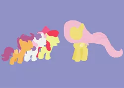 Size: 3508x2480 | Tagged: dead source, safe, artist:poisonedpirate, derpibooru import, apple bloom, fluttershy, scootaloo, sweetie belle, earth pony, pegasus, pony, unicorn, blank flank, bow, cutie mark, cutie mark crusaders, female, filly, foal, hair bow, hooves, horn, lineless, mare, open mouth, simple background, spread wings, wings