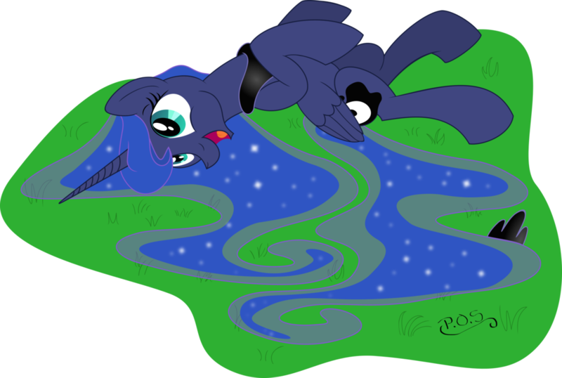 Size: 1024x689 | Tagged: artist:midnightblitzz, artist:uminanimu, cute, :d, derpibooru import, grass, happy, horses doing horse things, on back, open mouth, princess luna, rolling, safe, smiling, solo, vector
