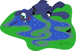 Size: 1024x689 | Tagged: artist:midnightblitzz, artist:uminanimu, cute, :d, derpibooru import, grass, happy, horses doing horse things, on back, open mouth, princess luna, rolling, safe, smiling, solo, vector