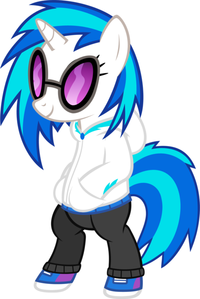 Size: 1430x2134 | Tagged: safe, artist:zacatron94, derpibooru import, vinyl scratch, pony, unicorn, bipedal, clothes, female, hoodie, hooves, horn, mare, shoes, simple background, smiling, solo, sunglasses, transparent background, vector