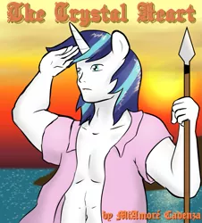 Size: 903x1000 | Tagged: artist:empyu, derpibooru import, eared humanization, horned humanization, human, humanized, pony coloring, safe, shining armor, solo, spear