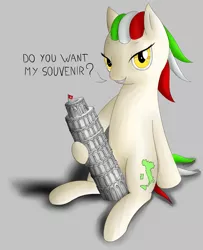 Size: 1779x2195 | Tagged: suggestive, artist:drawtizio, derpibooru import, oc, oc:princess stivalia, ponified, unofficial characters only, pony, /mlp/, implied futa, italia, italy, leaning tower of pisa, nation ponies, solo, venerday