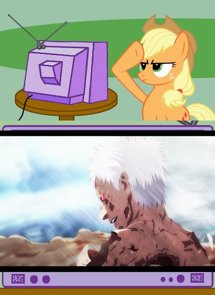 Size: 563x771 | Tagged: applejack, death, derpibooru import, exploitable meme, feels, meme, naruto, obligatory pony, rainbow dash salutes, safe, salute, tv meme, uchiha obito