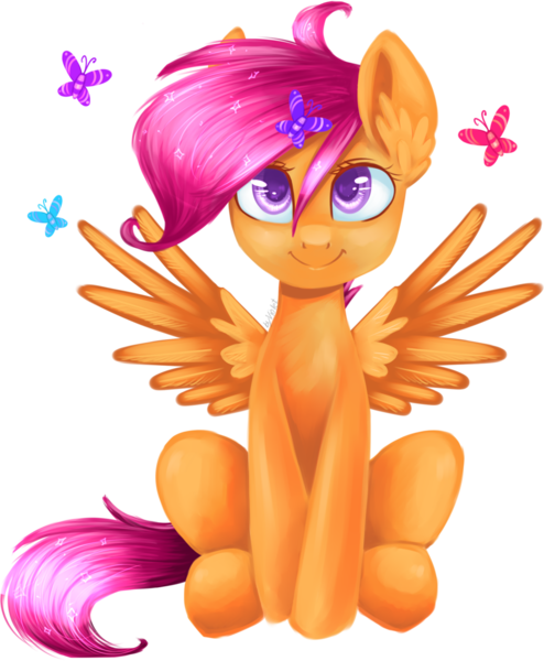 Size: 1024x1244 | Tagged: safe, artist:voilet14, derpibooru import, scootaloo, butterfly, pegasus, pony, colored pupils, cute, cutealoo, female, filly, heart eyes, simple background, sitting, solo, spread wings, transparent background, wingding eyes, wings