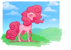 Size: 1158x818 | Tagged: artist:cmaggot, cloud, cloudy, derpibooru import, grass, open mouth, pinkie pie, safe, sky, solo