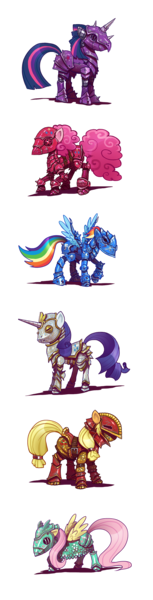 Size: 1061x4172 | Tagged: applejack, armor, artist:cmaggot, badass, badass adorable, cute, derpibooru import, flutterbadass, fluttershy, fully clothed, helmet, knight, mane six, pinkie pie, rainbow dash, rarity, safe, twilight sparkle